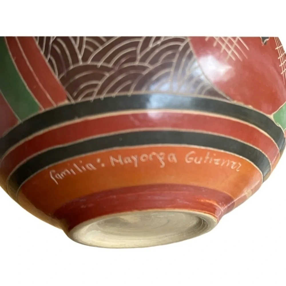 Nicaraguan San Juan de Oriente Art Clay Pottery Clay Hand Painted. Circa 1980’s